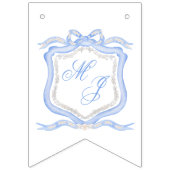Waterverf Designer Blauw Monogram Crest Bruiloft Vlaggetjes (Eerste vlag)