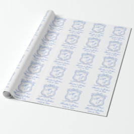 Waterverf Designer Blauw Monogram Crest Cadeaupapier