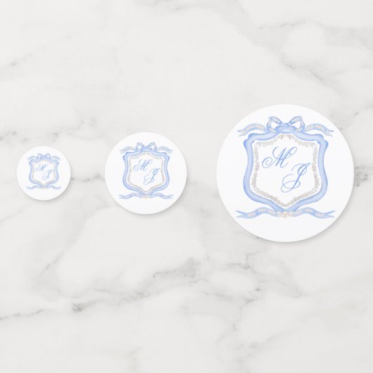 Waterverf Designer Blauw Monogram Crest Confetti (Voorkanten)