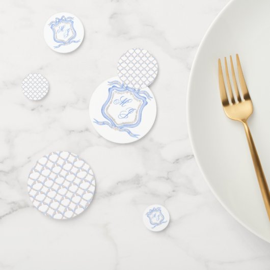 Waterverf Designer Blauw Monogram Crest Confetti (Groep)