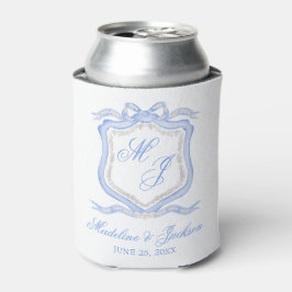 Waterverf Designer Blauw Monogram Crest Favor Blikjeskoeler