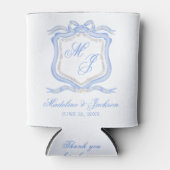 Waterverf Designer Blauw Monogram Crest Favor Blikjeskoeler (Voorkant)