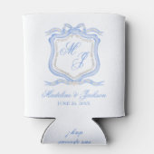 Waterverf Designer Blauw Monogram Crest Favor Blikjeskoeler (Achterkant)
