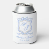 Waterverf Designer Blauw Monogram Crest Favor Blikjeskoeler (Blikje Achterkant)