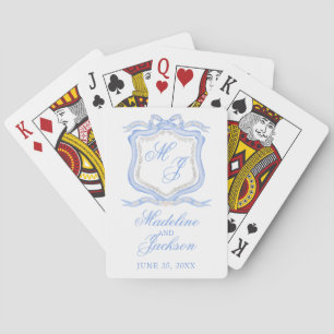 Waterverf Designer Blauw Monogram Crest Favor Pokerkaarten