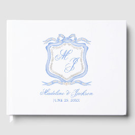Waterverf Designer Blauw Monogram Crest Gastenboek