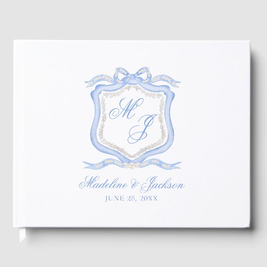 Waterverf Designer Blauw Monogram Crest Gastenboek (Voorkant)