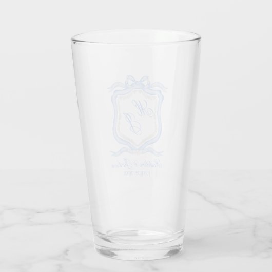 Waterverf Designer Blauw Monogram Crest Glas (Achterkant)