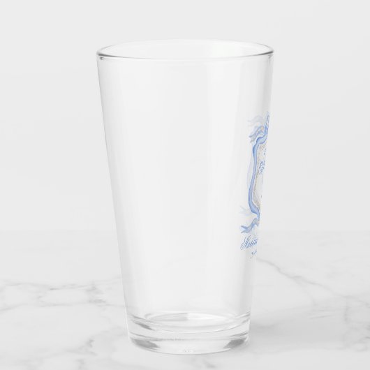 Waterverf Designer Blauw Monogram Crest Glas (Rechts)