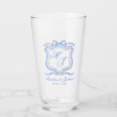 Waterverf Designer Blauw Monogram Crest Glas (Voorkant)
