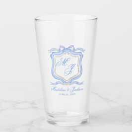 Waterverf Designer Blauw Monogram Crest Glas