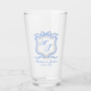 Waterverf Designer Blauw Monogram Crest Glas