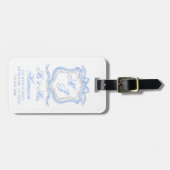 Waterverf Designer Blauw Monogram Crest Honeymoon Bagagelabel (Voorkant horizontaal)
