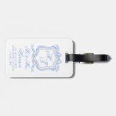 Waterverf Designer Blauw Monogram Crest Honeymoon Bagagelabel (Achterkant horizontaal)