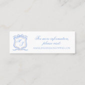 Waterverf Designer Blauw Monogram Crest Info Kaart Mini Visitekaartje (Voorkant)