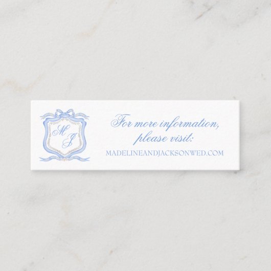 Waterverf Designer Blauw Monogram Crest Info Kaart Mini Visitekaartje (Voorkant)