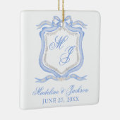 Waterverf Designer Blauw Monogram Crest Keramisch Ornament (Rechts)
