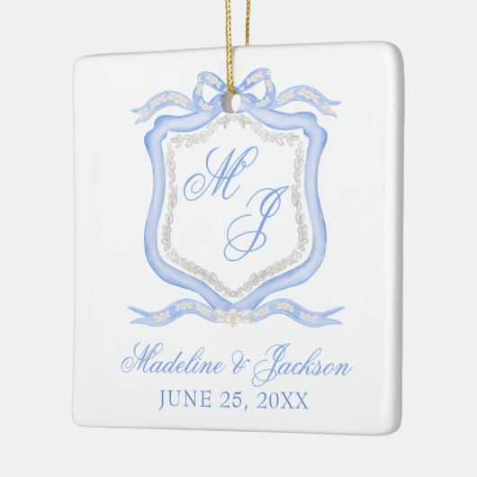 Waterverf Designer Blauw Monogram Crest Keramisch Ornament (Links)