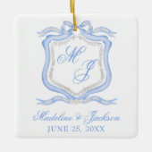 Waterverf Designer Blauw Monogram Crest Keramisch Ornament (Voorkant)