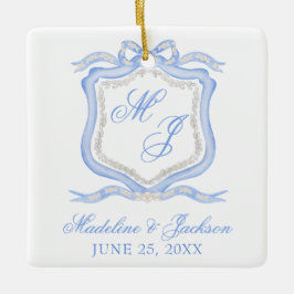 Waterverf Designer Blauw Monogram Crest Keramisch Ornament