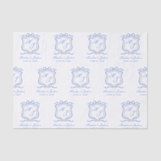 Waterverf Designer Blauw Monogram Crest Tissuepapier (Voorkant)