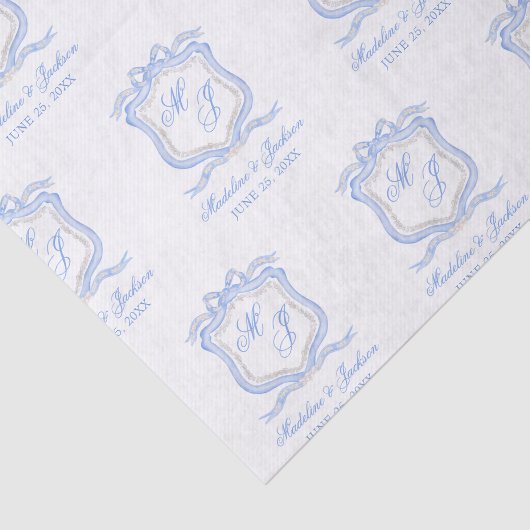 Waterverf Designer Blauw Monogram Crest Tissuepapier (Detail)