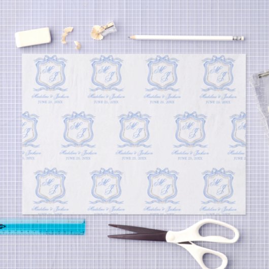 Waterverf Designer Blauw Monogram Crest Tissuepapier (Craft)