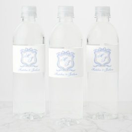 Waterverf Designer Blauw Monogram Crest Waterfles Etiket