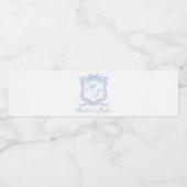 Waterverf Designer Blauw Monogram Crest Waterfles Etiket (Enkel label)