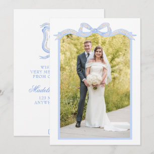 Waterverf Designer Blauw Monogram Kerst Foto Feestdagenkaart