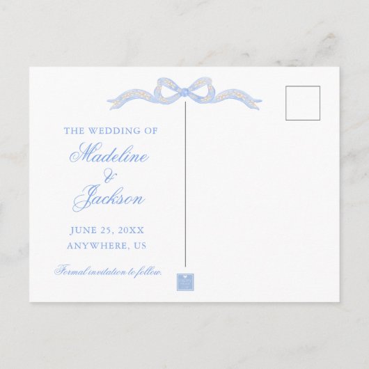 Waterverf Designer Blauwe Foto De datum opslaan Briefkaart (Achterkant)