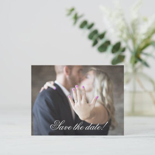 Waterverf Designer Blauwe Foto De datum opslaan Briefkaart (Staand voorkant)