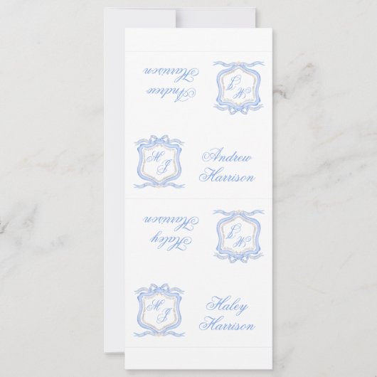 Waterverf Designer Blue Monogram Crest DIY Kaarten (Voorkant)