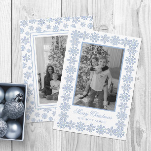 Waterverf Designer Blue Snowflakes Kerst Feestdagenkaart