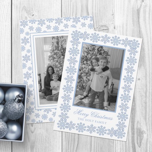 Waterverf Designer Blue Snowflakes Kerst Feestdagenkaart