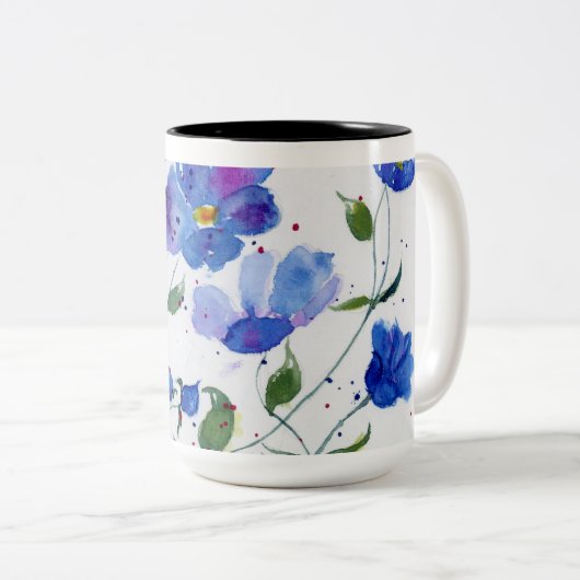 Waterverf Designer Mok - Prachtige levendige blues (Voorkant rechts)