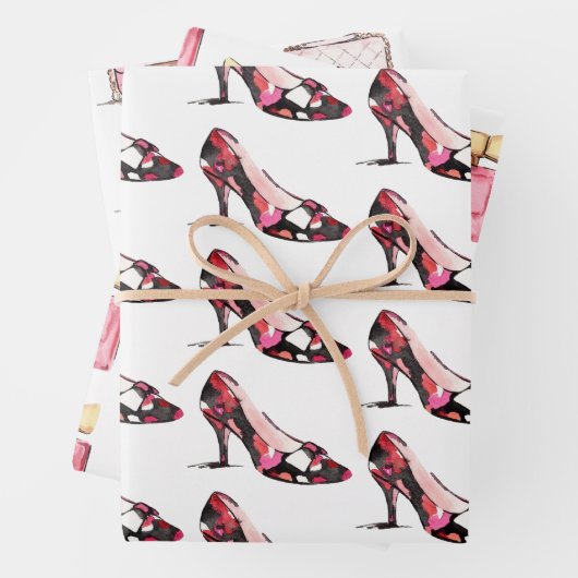 Waterverf Designer Schoenentas & Parfum Inpakpapier Vel (In situ)