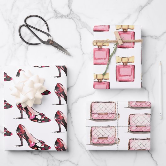 Waterverf Designer Schoenentas & Parfum Inpakpapier Vel (Voorkant)