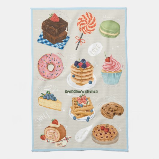 Waterverf Dessert Cake Cookie Pie Oma's Theedoek (Verticaal)