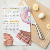 Waterverf Dessert Donut 2026 Kalender Theedoek (Quarter Fold)