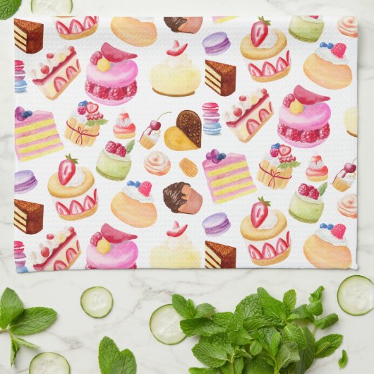 Waterverf Desserts en gebak Theedoek (Gevouwen)