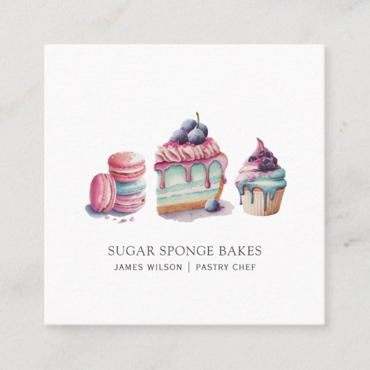 Waterverf desserts Pastry Chef Baker Vierkante Visitekaartje (Voorkant)