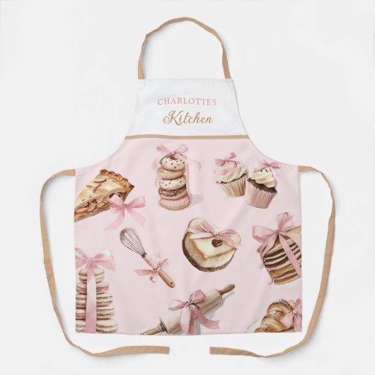 Waterverf Desserts Pink Bow Recept Schort (Voorkant)