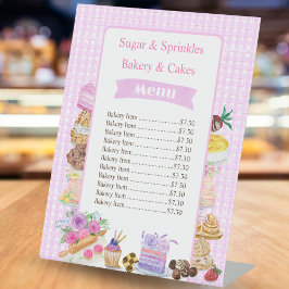 Waterverf Desserts Roze Prijs Bakkerij Cafe Sign Reclamebord Met Voetstuk