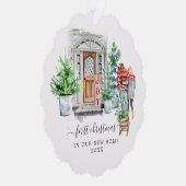 Waterverf deur | Eerste Kerstdag Nieuw startpunt Ornament Kaart (Rechts)