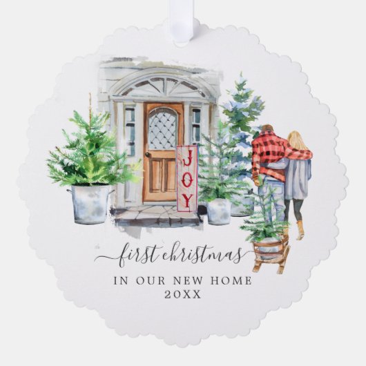 Waterverf deur | Eerste Kerstdag Nieuw startpunt Ornament Kaart (Voorkant)