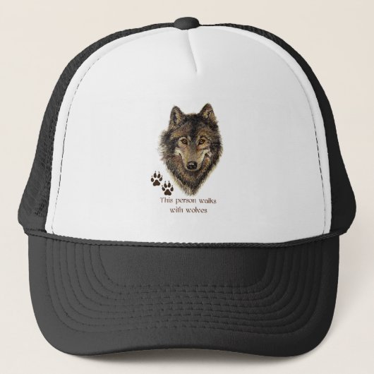 Waterverf Deze persoon loopt met Wolven Wolf art Trucker Pet (Voorkant)