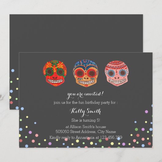 Waterverf Dia de los Muertos Skulls Kaart (Voorkant / Achterkant)