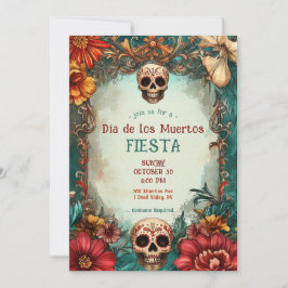 💀 Waterverf Día de Muertos Feestuitnodiging Kaart