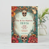 💀 Waterverf Día de Muertos Feestuitnodiging Kaart (Staand voorkant)